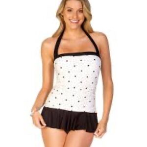 ECO SWIM by Aqua Green Black + White One Piece Swimwear with Skirted Bottom S 10